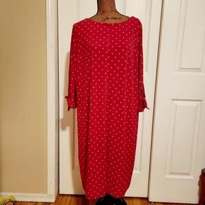 Woman Within Red Polka Dot Dress Tie Peek-a-boo Sleeves Size 18/20 Plus Size EUC